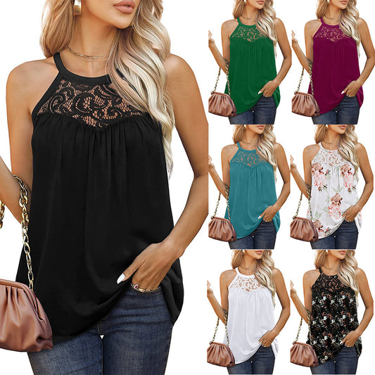 Womens Tank Tops Loose Fit Summer Lace Halter Tops Sleeveless Shirts - Global Trending