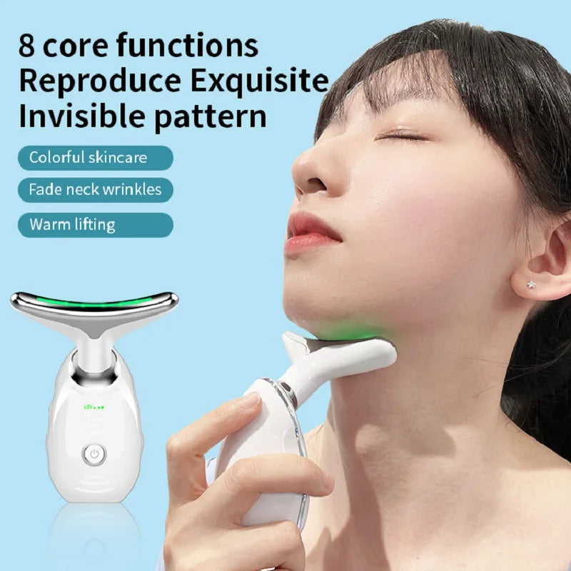 Neck Face Beauty Device Colorful LED Photon Therapy Skin Tighten Reduce Double Chin Anti Wrinkle Remove Lifting Massager - Global Trending