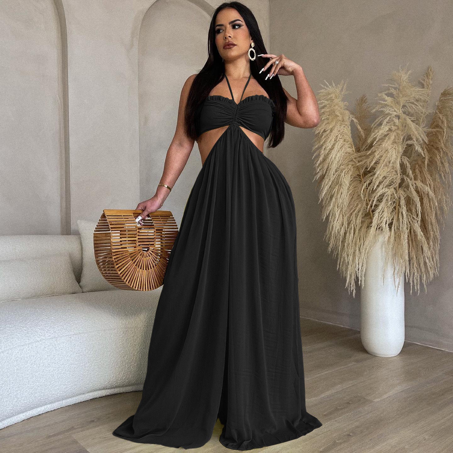 Chiffon Chest-wrapped Bare Back Wide-leg Jumpsuit European And American - Global Trending
