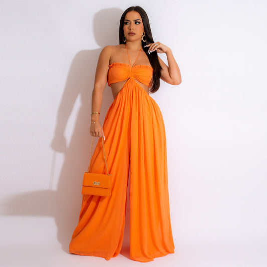Chiffon Chest-wrapped Bare Back Wide-leg Jumpsuit European And American - Global Trending
