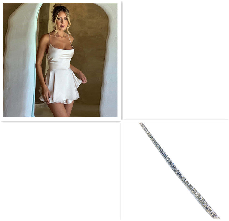 Sexy Suspender Skirt For Women Elegant Slim Strap Satin Backless Lace Up A-Line Short Dress Lady - Global Trending