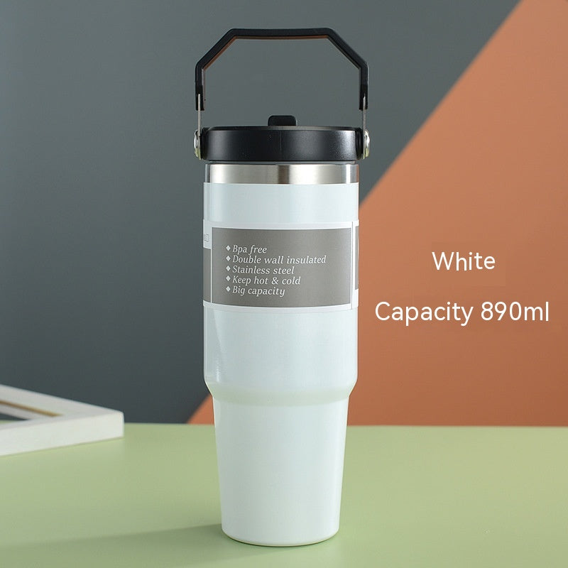 Portable Car Cup Stainless Steel Cup Travel Sports Water Bottle With Handle Cover Coffee Tumbler Cup - Global Trending